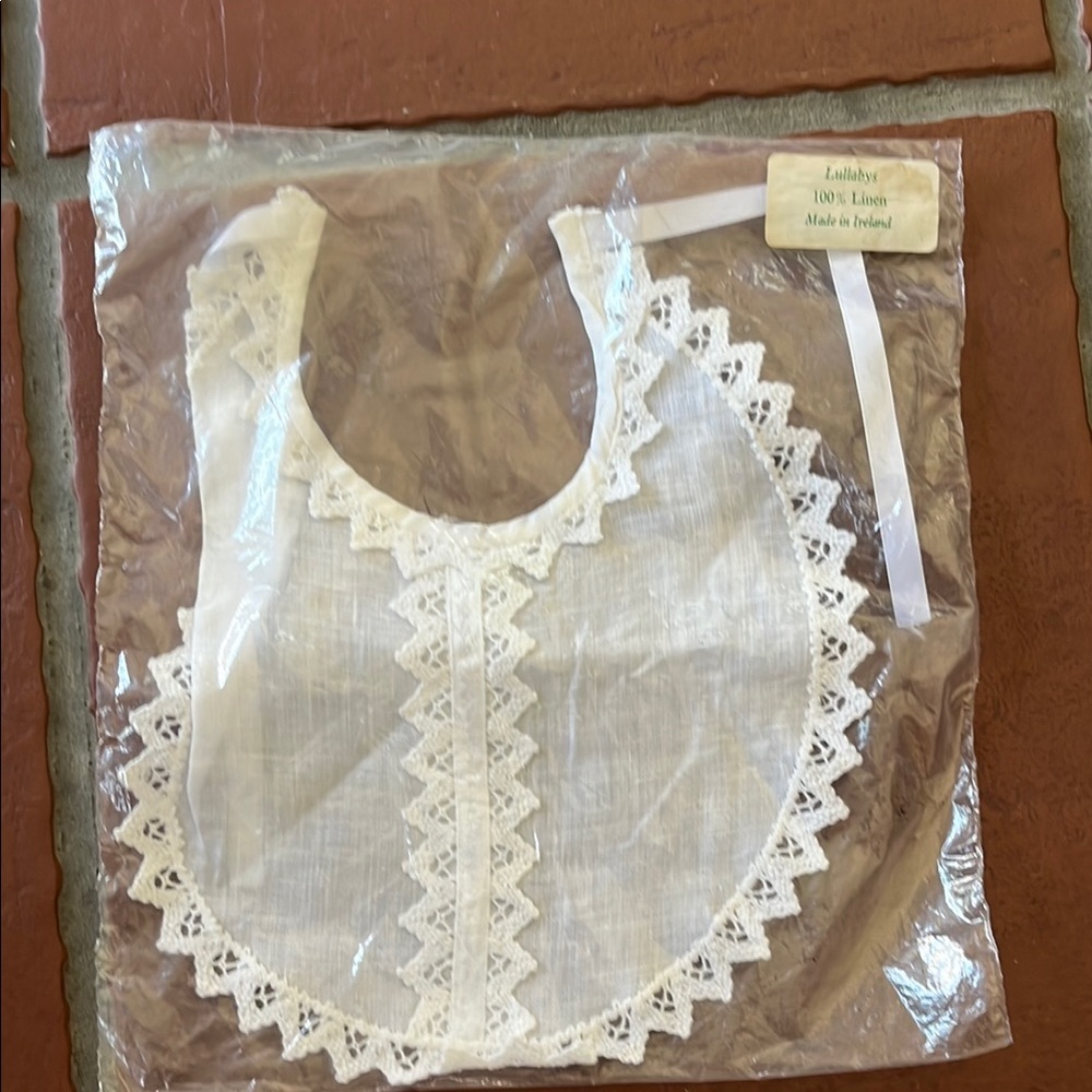 Authentic Irish Linen White Lace Baby Bib